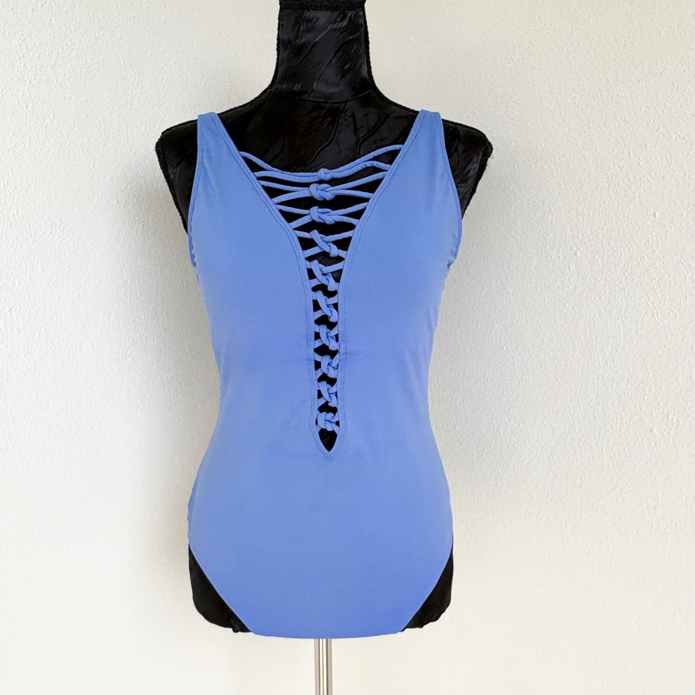 Bleu Rod Beattie Lace-Up One Piece Swimsuit Womens 10 Blue